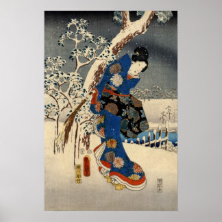 Japanese Geisya in Snow, Toyokuni, Ukiyo-e Poster