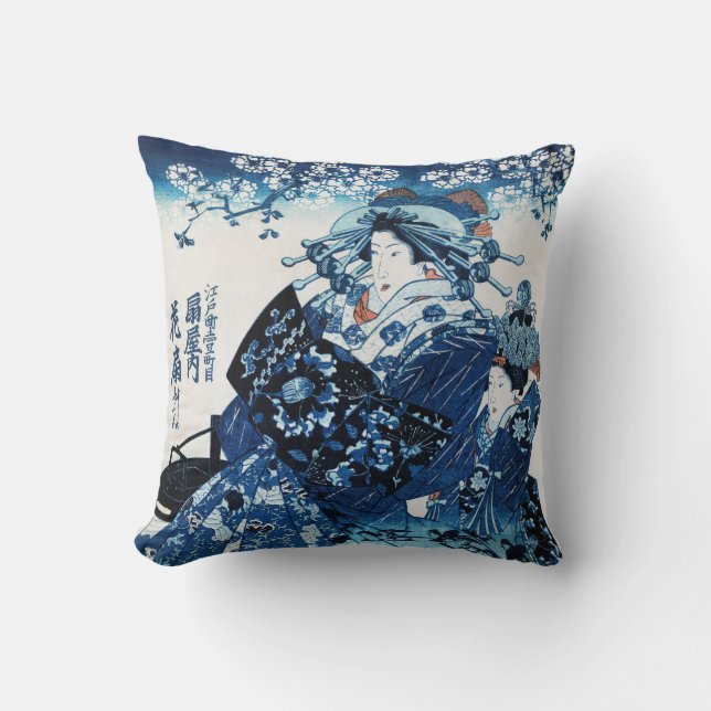 Japanese Geisya Woman, Kuniyoshi, Ukiyo-e Cushion (Front)