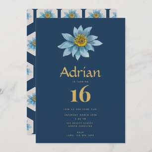 Japanese Geometric Lily Flower Birthday Party Invitation