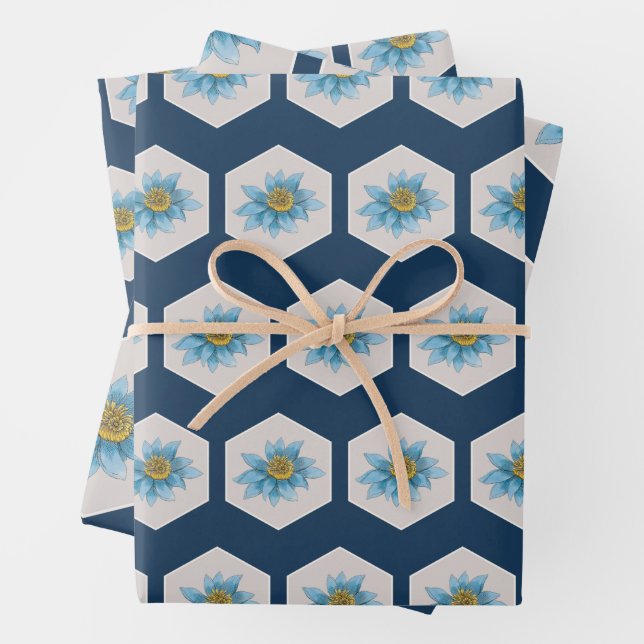 Japanese Geometric Lily Flower Pattern  Wrapping Paper Sheet (In situ)
