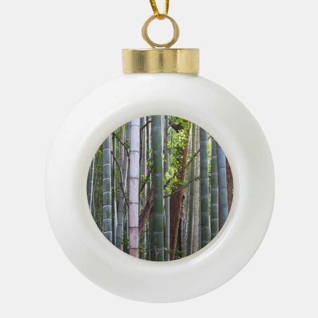 Japanese Giant Bamboo Forest, Sagano, Kyoto, Japan Ceramic Ball Christmas Ornament (Front)