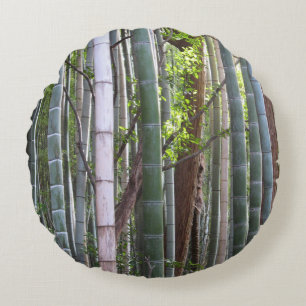 Japanese Giant Bamboo Forest, Sagano, Kyoto, Japan Round Cushion