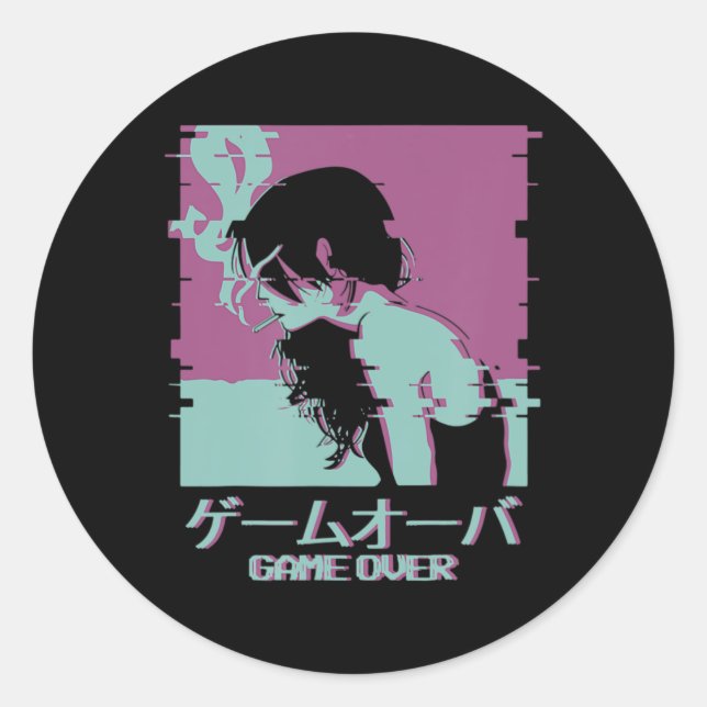 Japanese Girl Anime Game Over Classic Round Sticker (Front)