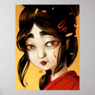 Japanese girl autumn colors poster