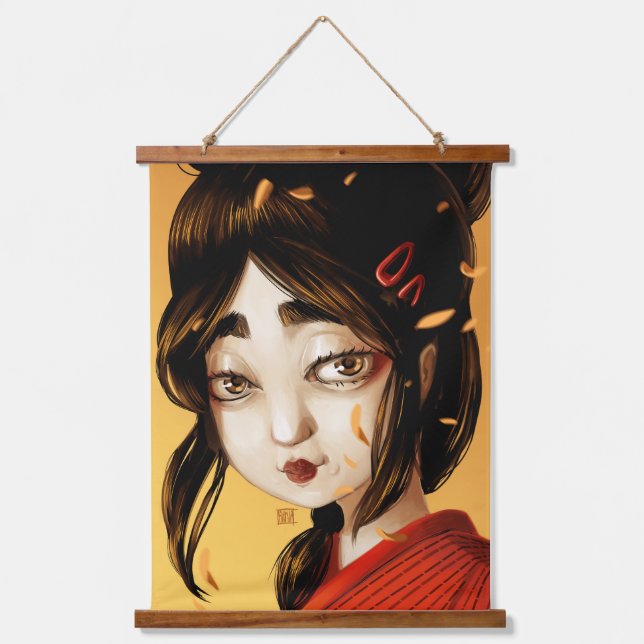 Japanese girl autumn colours hanging tapestry (Front)