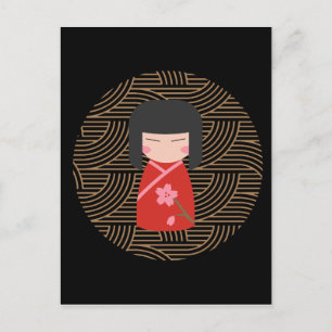 JAPANESE GIRL DESIGN THROW PILLOW POSTCARD