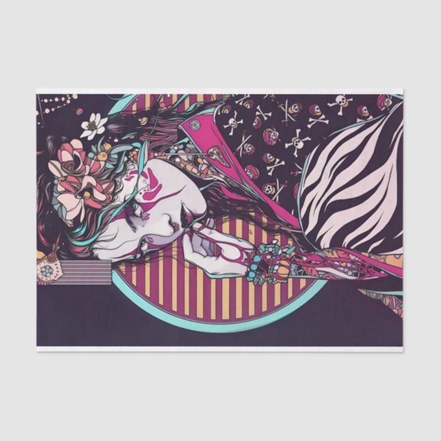 Japanese GIrl Flowers in Hair Tissue Paper (Front)