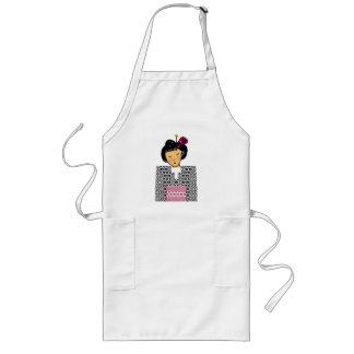 Japanese girl in black and red kimono long apron