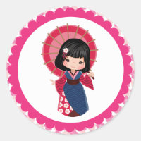 Japanese Girl in Kimonos Classic Round Stickers