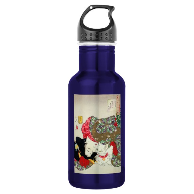 Japanese girl with Cat, Tsukioka Yoshitoshi 532 Ml Water Bottle (Front)