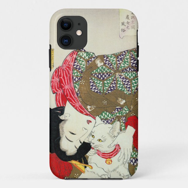 Japanese girl with Cat, Tsukioka Yoshitoshi Case-Mate iPhone Case (Back)