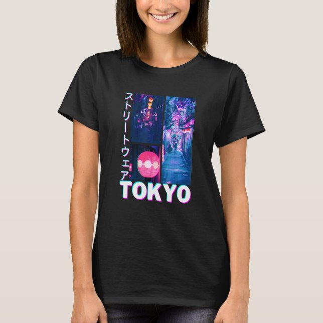 Japanese Glitch Cyberpunk Tokyo Streetwear Aesthet T-Shirt (Front)