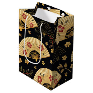 Japanese Gold Fan Sakura Pattern Medium Gift Bag