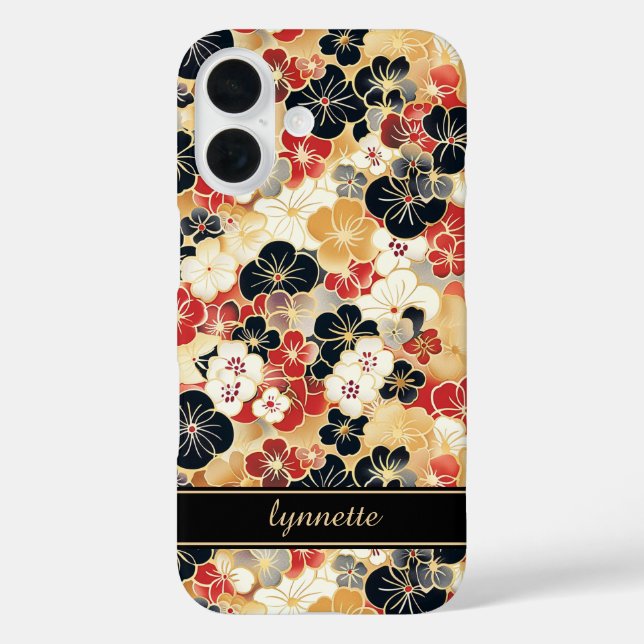 Japanese Gold Floral Pattern Monogrammed Case-Mate iPhone Case (Back)