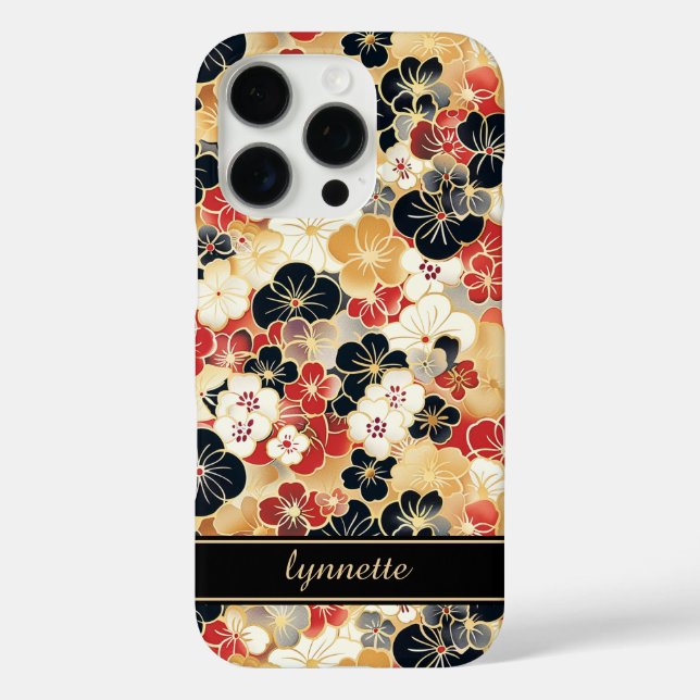Japanese Gold Floral Pattern Monogrammed Case-Mate iPhone Case (Back)