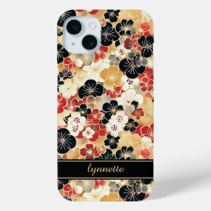 Japanese Gold Floral Pattern Monogrammed iPhone 15 Mini Case