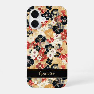 Japanese Gold Floral Pattern Monogrammed iPhone 16 Case