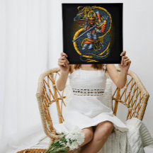 Japanese Golden Dragon and Samurai Warrior