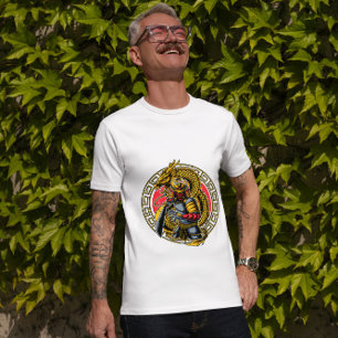 Japanese Golden Dragon and Samurai Warrior T-Shirt