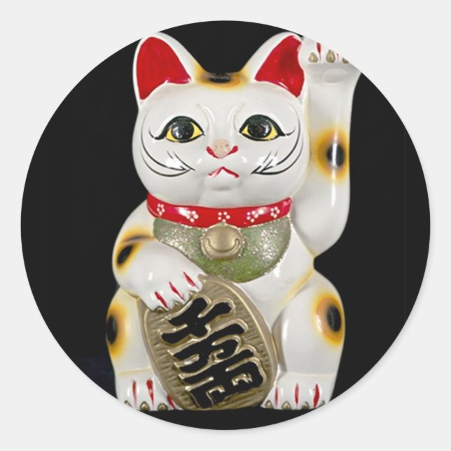 Japanese Good Luck Cat Classic Round Sticker (Front)