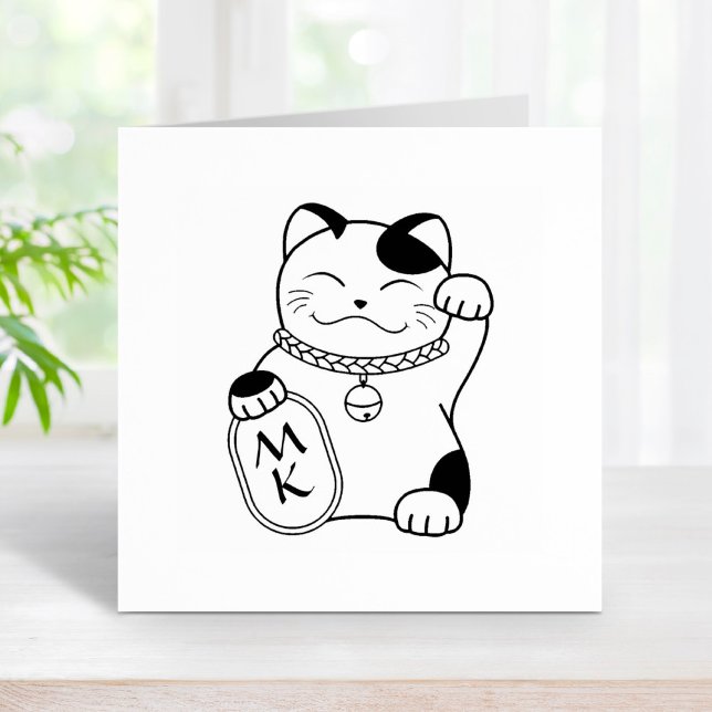 Japanese Good Luck Cat, Maneki Neko - Monogram Rubber Stamp (Creator Uploaded)