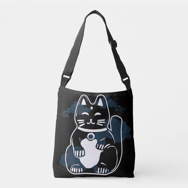Japanese Good Luck Cat with clouds Crossbody Bag (Front)