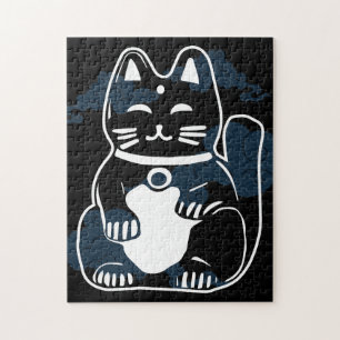 Japanese Good Luck Cat with clouds Jigsaw Puzzle