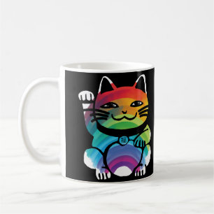 Japanese Good Luck Cat with Rainbow Coffee Mug
