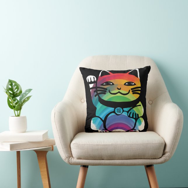 Japanese Good Luck Cat with Rainbow Cushion (Chair)