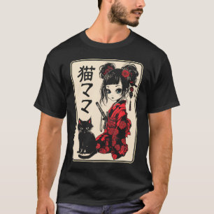 Japanese Gothic Kawaii Anime Samurai Cat Mum Woman T-Shirt