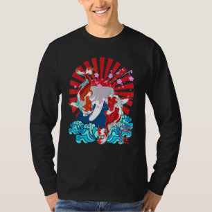 Japanese Graphic Koi Fish Rising Sun Sakura Flower T-Shirt