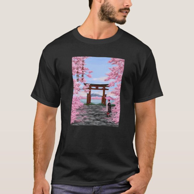 Japanese graphical with cherry blossom T-Shirt (Front)