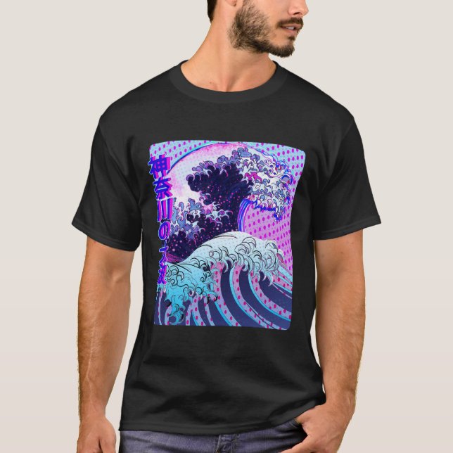 Japanese Great Kanagawa Wave Glitch Aesthetic Kanj T-Shirt (Front)