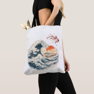 Japanese Great Wave Cherry Blossom Tote Bag