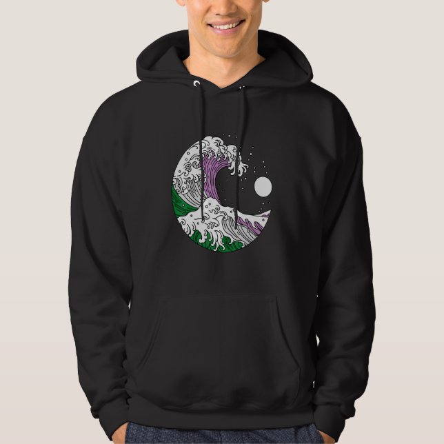 Japanese Great Wave Genderqueer Pride Gender Queer Hoodie (Front)