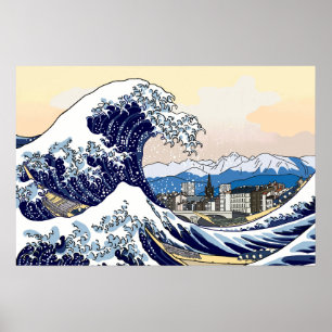 Japanese Great Wave Meets the French Alps Grenoble Poster
