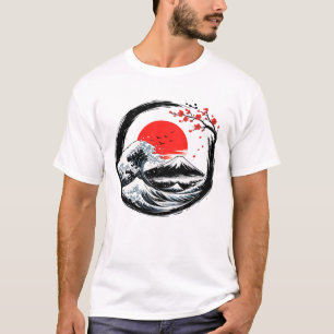 Japanese Great Wave Mount Fuji Enso Circle Art T-Shirt