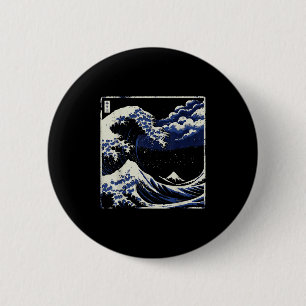 Japanese Great Wave Off Kanagawa Ukiyo-e Art Men W 6 Cm Round Badge
