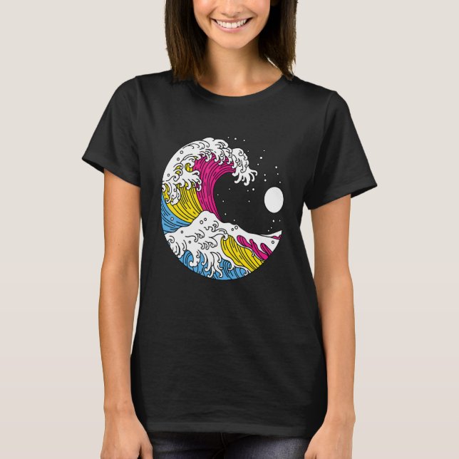 Japanese Great Wave Pansexual Pride Flag Pan LGBTQ T-Shirt (Front)