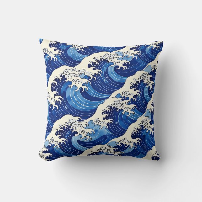 Japanese Great Wave Pattern Ocean  Cushion (Front)