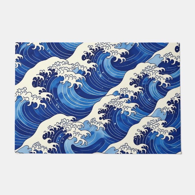 Japanese Great Wave Pattern Ocean  Doormat (Front)
