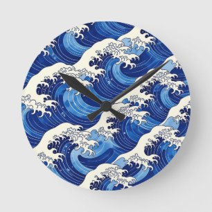 Japanese Great Wave Pattern Ocean Round Clock