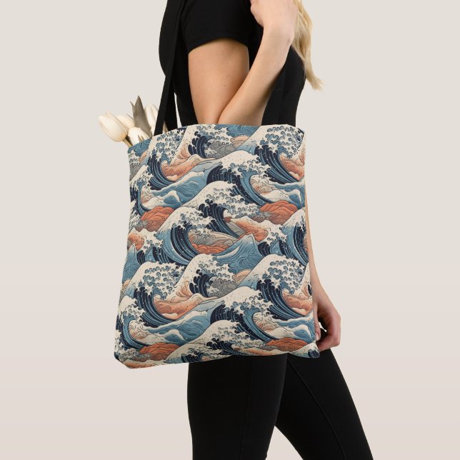 Japanese Great Wave Pattern  Tote Bag (Close Up)