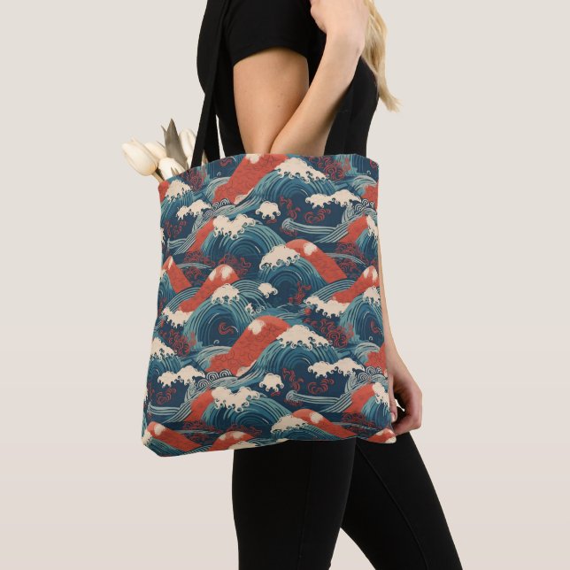Japanese Great Wave Pattern  Tote Bag (Close Up)