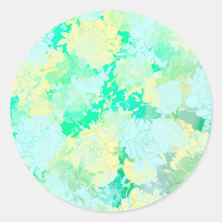 Japanese green,flowers patterns classic round sticker