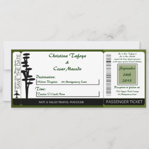 Japanese Green Hi Boarding Pass Wedding Invitation