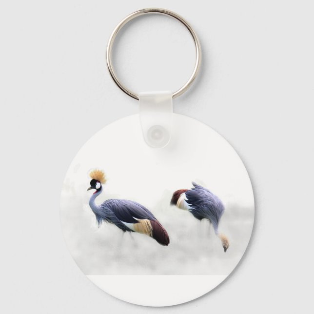 Japanese Grey Crowned Cranes Key Ring (Front)