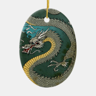 JAPANESE GREY DRAGON CERAMIC TREE DECORATION