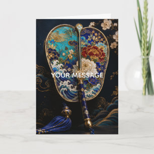 Japanese Gunbai War Fan Floral Art Personalized Card