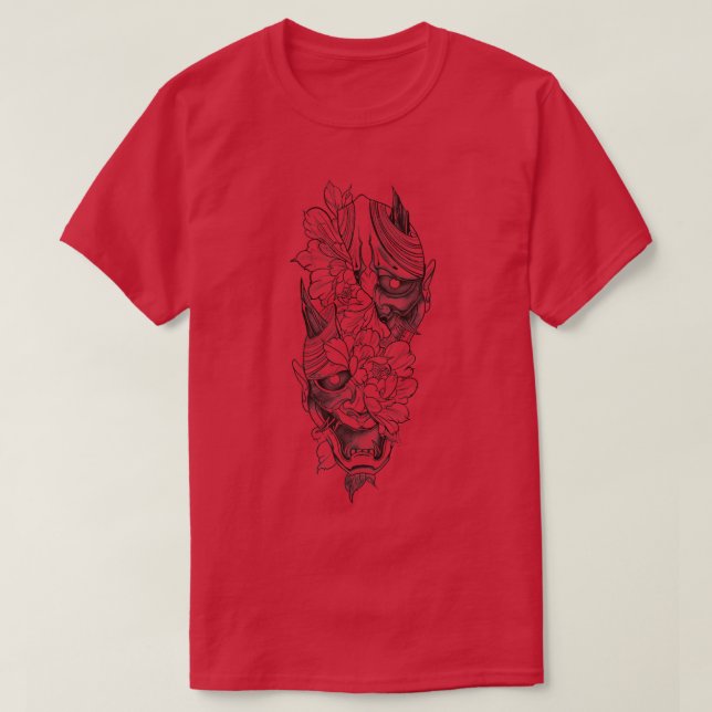 Japanese Hannya Mask Lotus Flower Art Premium  T-Shirt (Design Front)